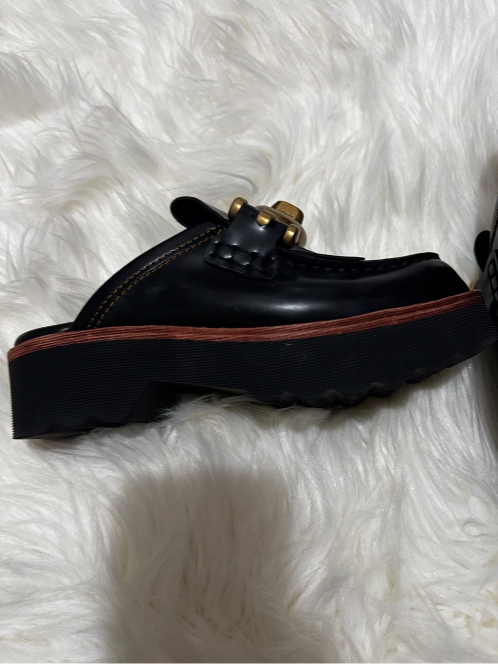 Coach Black Leather Kiltie Slip-On Loafers with Gold Turn-Lock - Picture 4 of 6